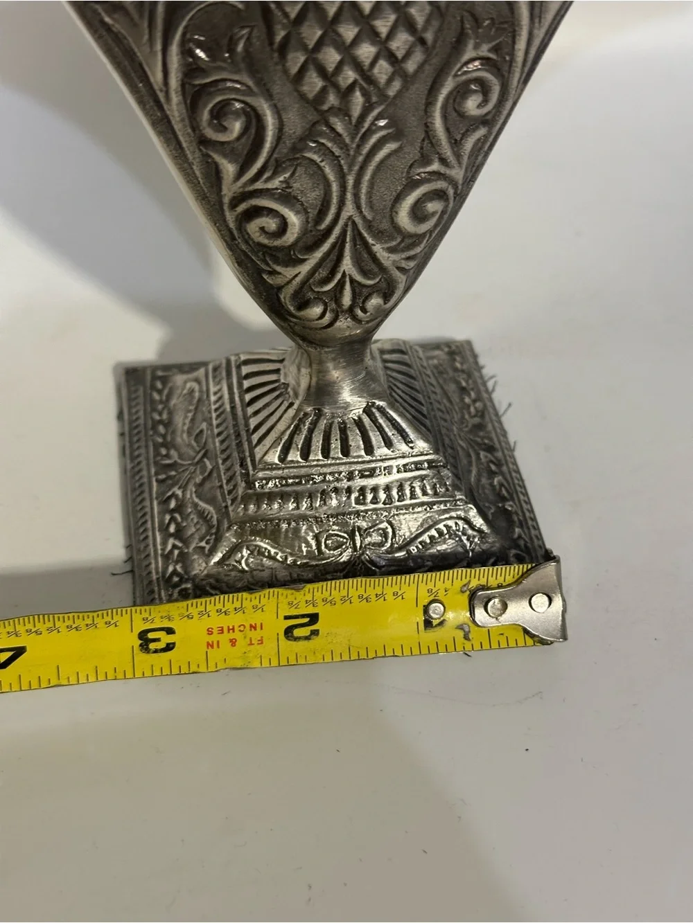Vintage Silver tone Decorative fan shaped Vase with Intricate Filigree